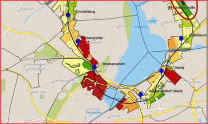 Auszug Stadtplan Hamburg mit Analyse der Soziostruktur